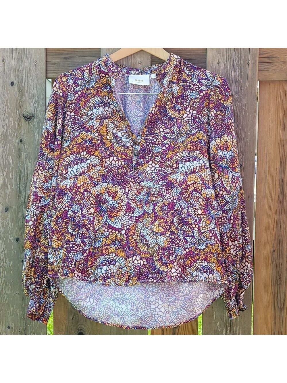 STUNNING MAEVE by Anthropologie STAINED GLASS Blouse Women's Size Small